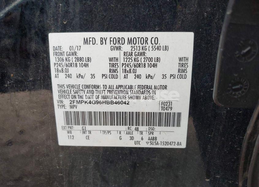 Photo 9 of 2017 Ford Edge SE (VIN 2FMPK4G96HBB46042)