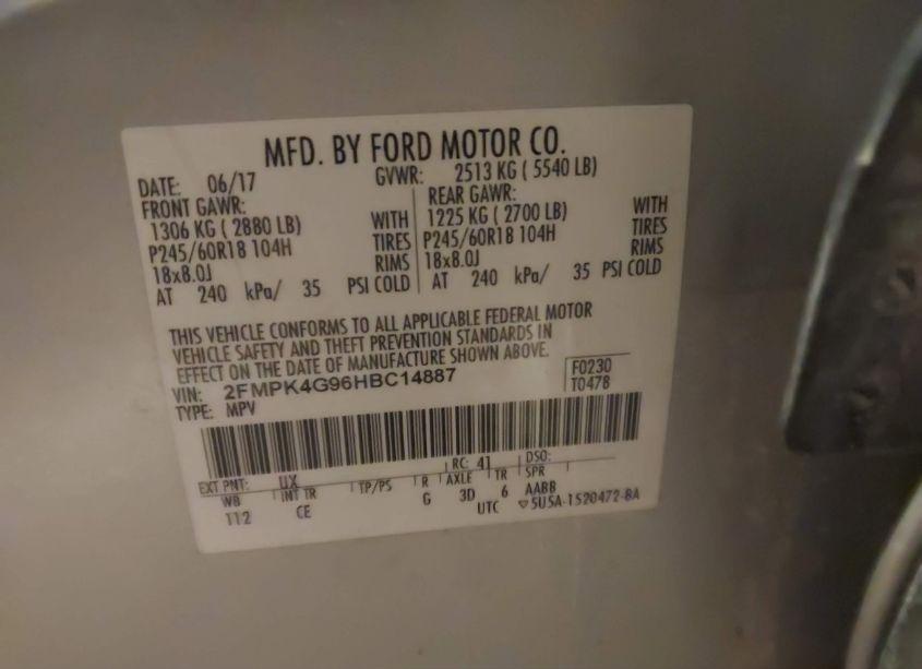 Photo 9 of 2017 Ford Edge SE (VIN 2FMPK4G96HBC14887)