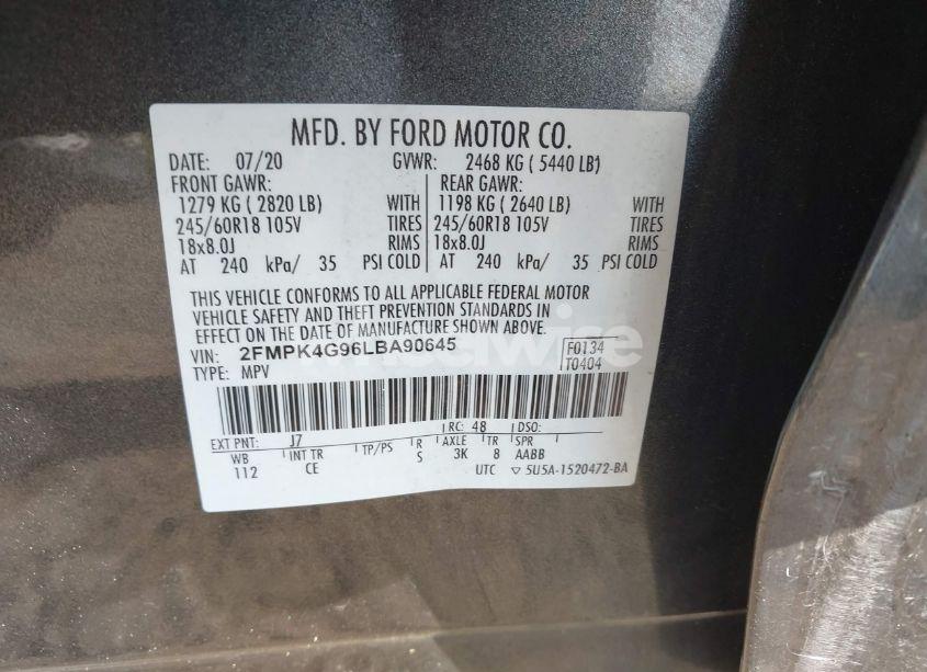 Photo 9 of 2020 Ford Edge SE (VIN 2FMPK4G96LBA90645)