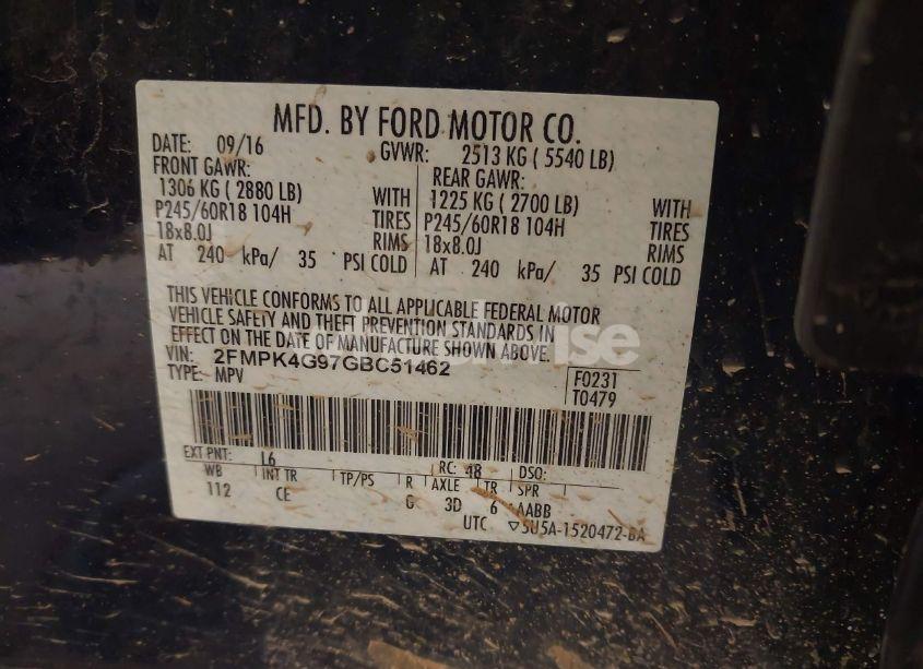 Photo 9 of 2016 Ford Edge SE (VIN 2FMPK4G97GBC51462)