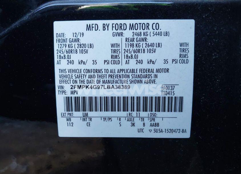 Photo 9 of 2020 Ford Edge SE (VIN 2FMPK4G97LBA38389)