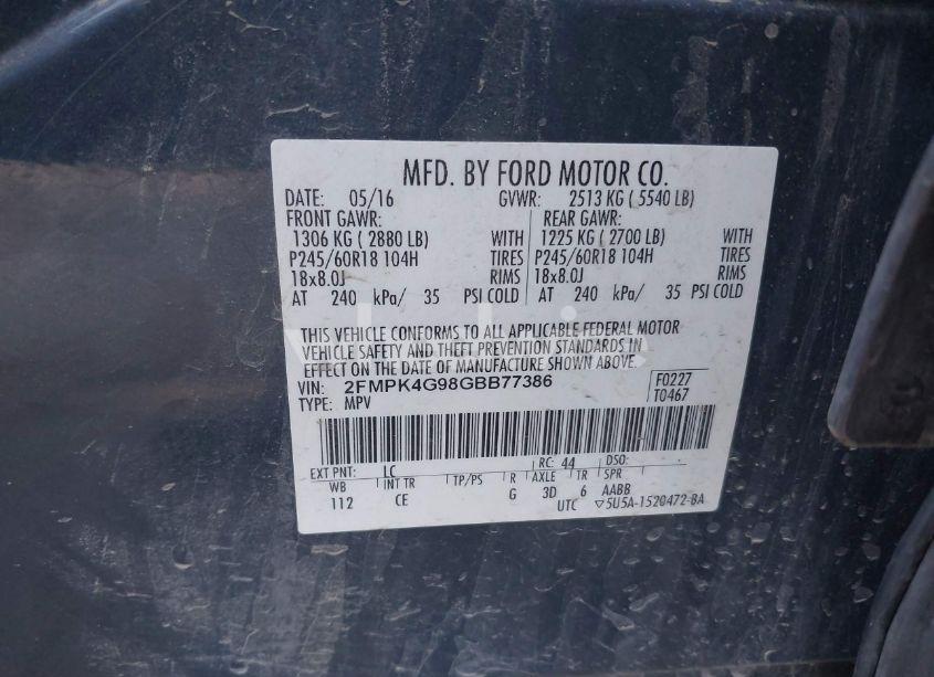 Photo 9 of 2016 Ford Edge SE (VIN 2FMPK4G98GBB77386)