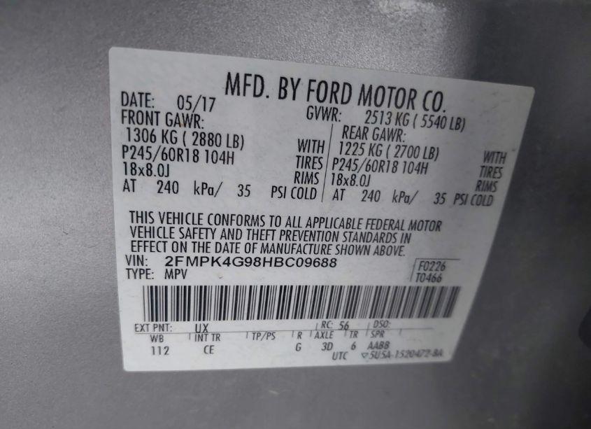 Photo 9 of 2017 Ford Edge SE (VIN 2FMPK4G98HBC09688)