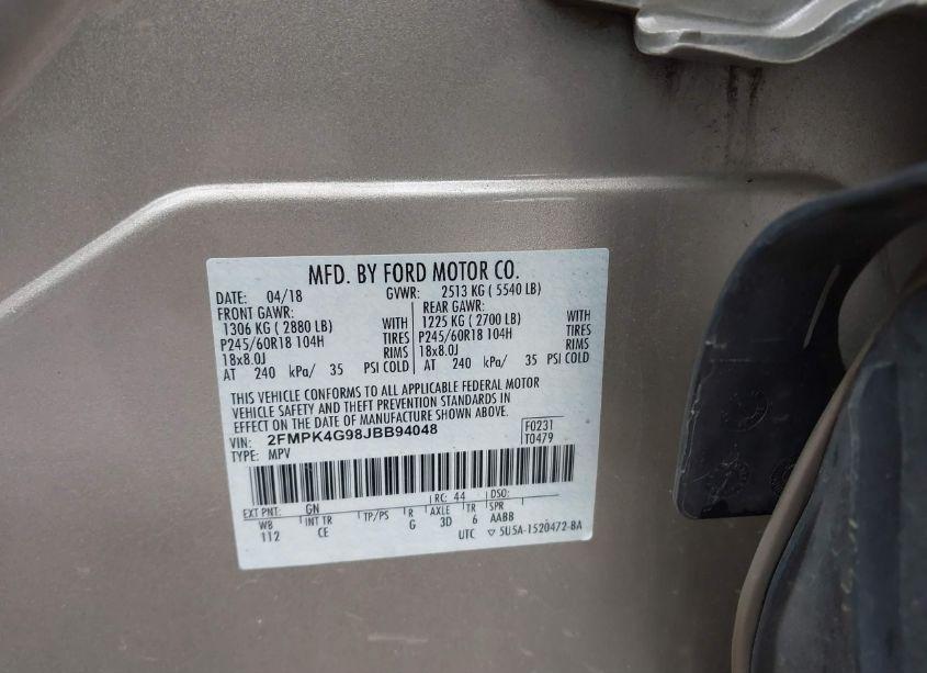 Photo 9 of 2018 Ford Edge SE (VIN 2FMPK4G98JBB94048)