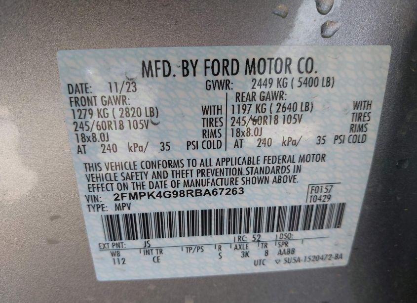 Photo 8 of 2024 Ford Edge SE (VIN 2FMPK4G98RBA67263)