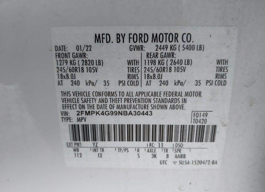 Photo 9 of 2022 Ford Edge SE (VIN 2FMPK4G99NBA30443)