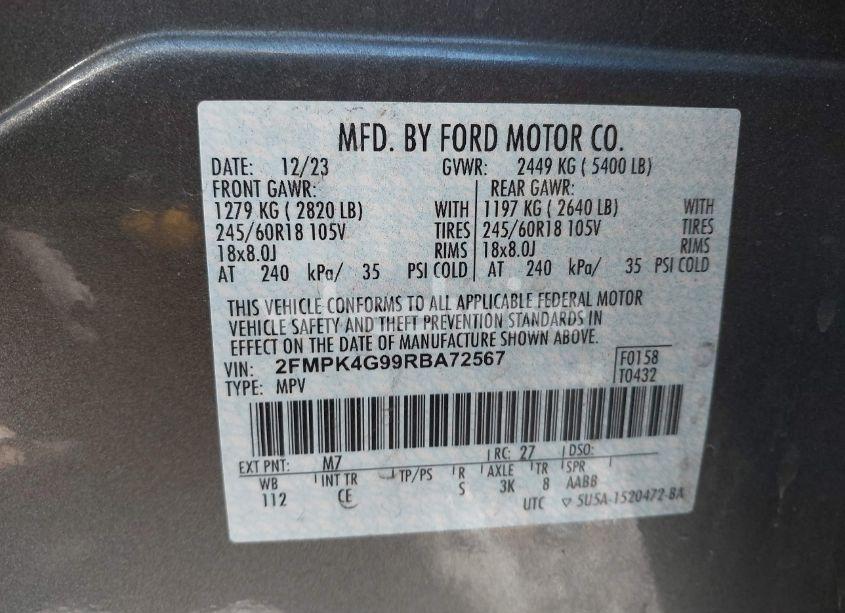 Photo 9 of 2024 Ford Edge SE (VIN 2FMPK4G99RBA72567)