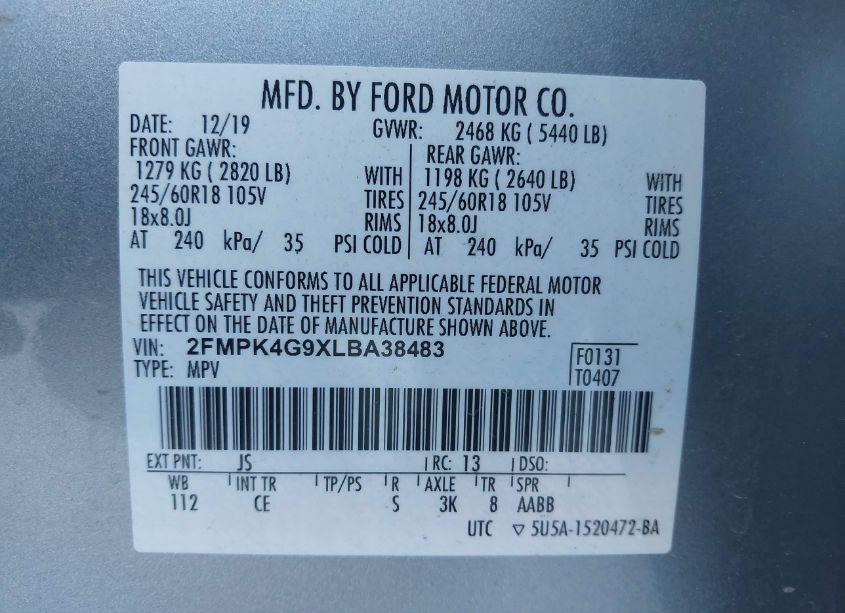 Photo 9 of 2020 Ford Edge SE (VIN 2FMPK4G9XLBA38483)