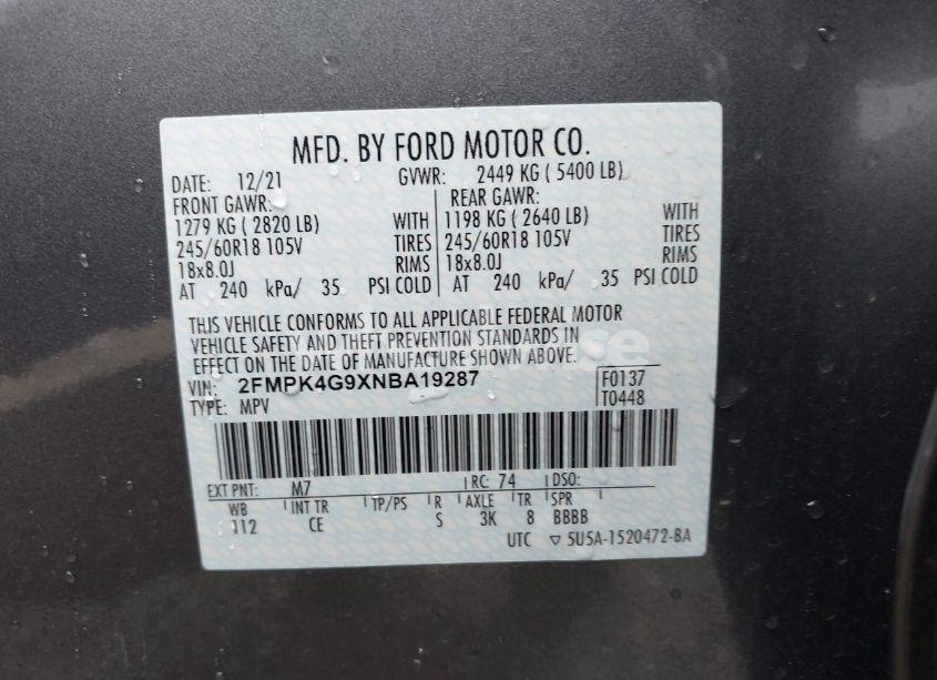 Photo 9 of 2022 Ford Edge SE (VIN 2FMPK4G9XNBA19287)