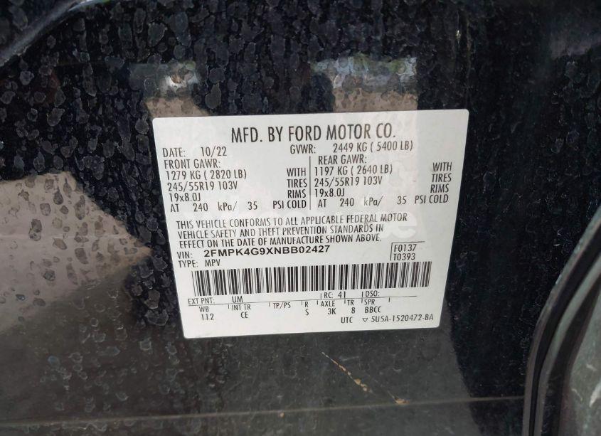 Photo 9 of 2022 Ford Edge SE (VIN 2FMPK4G9XNBB02427)