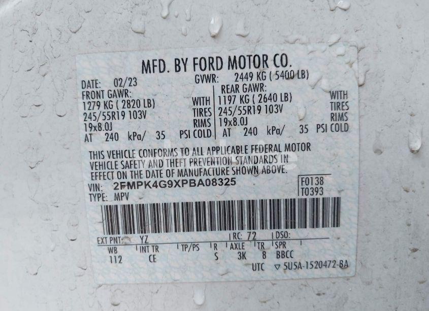 Photo 9 of 2023 Ford Edge SE (VIN 2FMPK4G9XPBA08325)