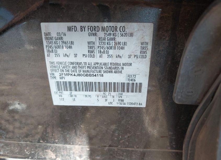 Photo 9 of 2016 Ford Edge SEL (VIN 2FMPK4J80GBB54118)