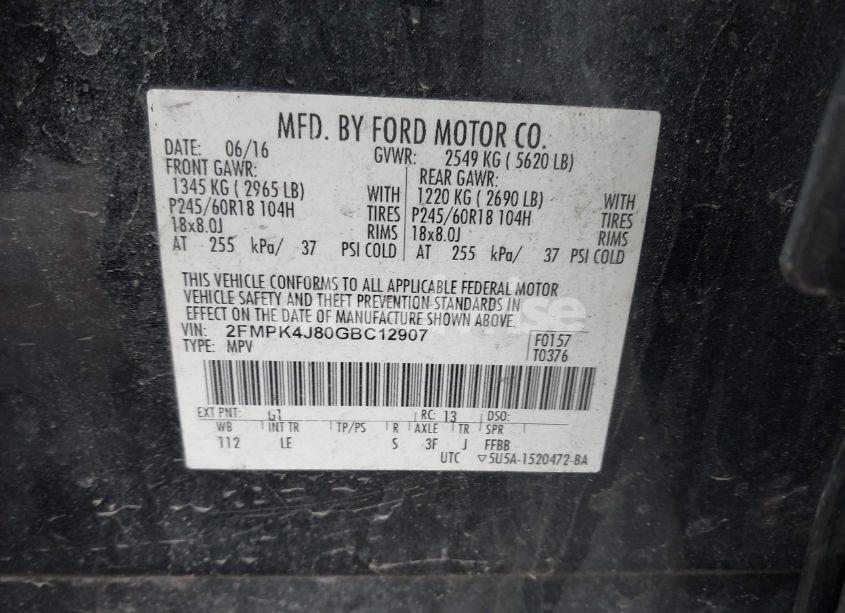 Photo 9 of 2016 Ford Edge SEL (VIN 2FMPK4J80GBC12907)