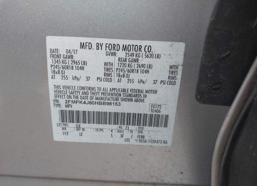 Photo 9 of 2017 Ford Edge SEL (VIN 2FMPK4J80HBB98153)