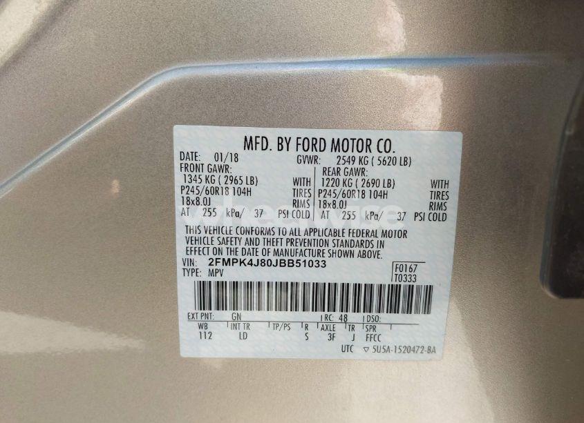 Photo 9 of 2018 Ford Edge SEL (VIN 2FMPK4J80JBB51033)