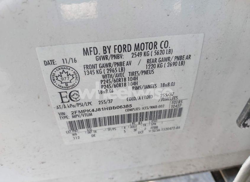 Photo 9 of 2017 Ford Edge SEL (VIN 2FMPK4J81HBB06385)