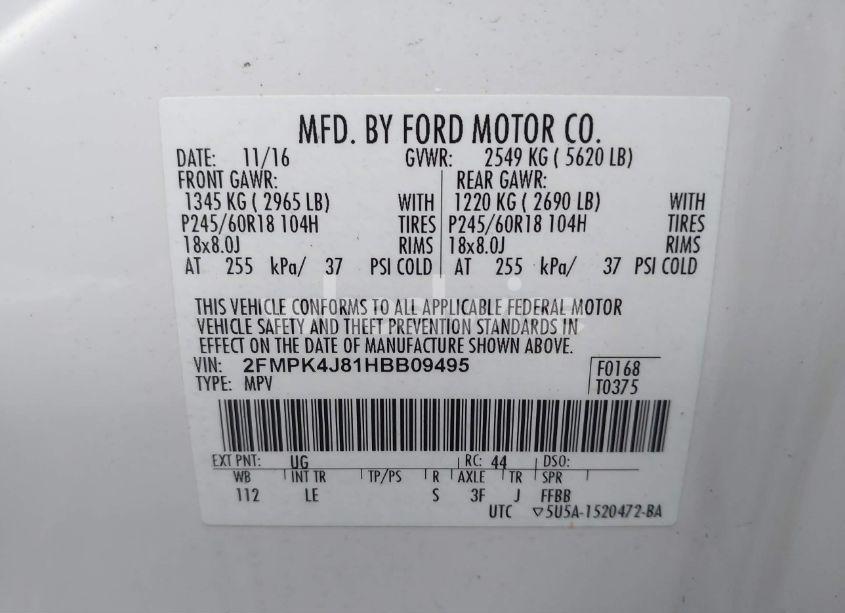 Photo 9 of 2017 Ford Edge SEL (VIN 2FMPK4J81HBB09495)