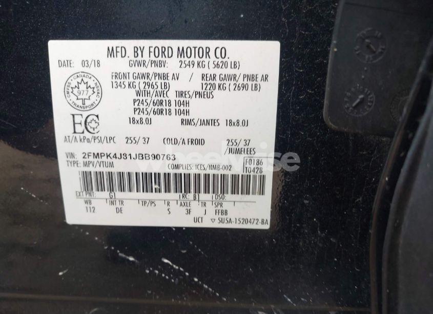 Photo 9 of 2018 Ford Edge SEL (VIN 2FMPK4J81JBB90763)