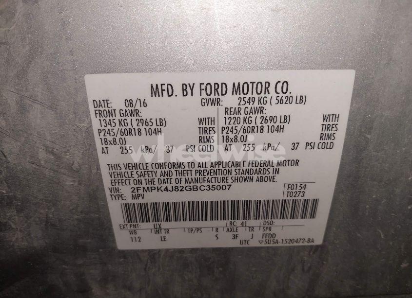 Photo 9 of 2016 Ford Edge SEL (VIN 2FMPK4J82GBC35007)