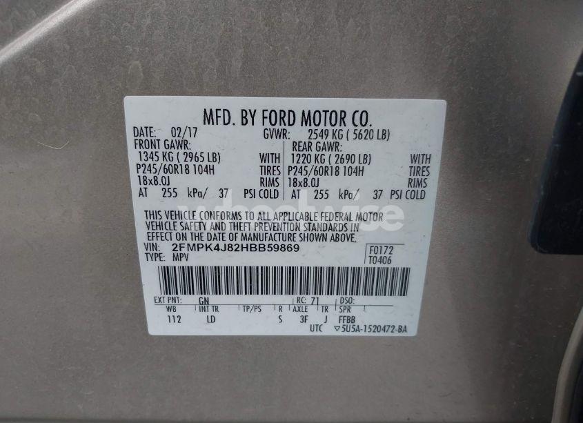 Photo 9 of 2017 Ford Edge SEL (VIN 2FMPK4J82HBB59869)