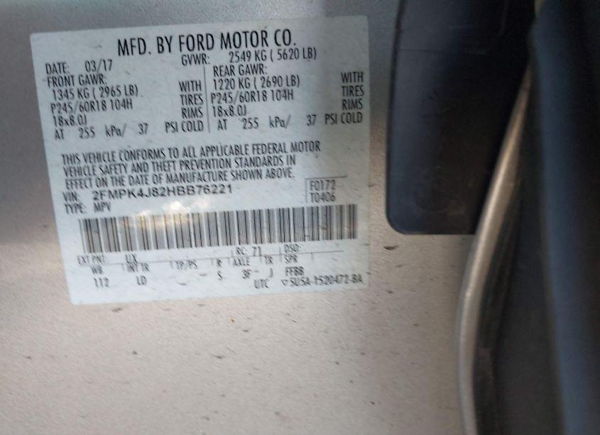 Photo 9 of 2017 Ford Edge SEL (VIN 2FMPK4J82HBB76221)