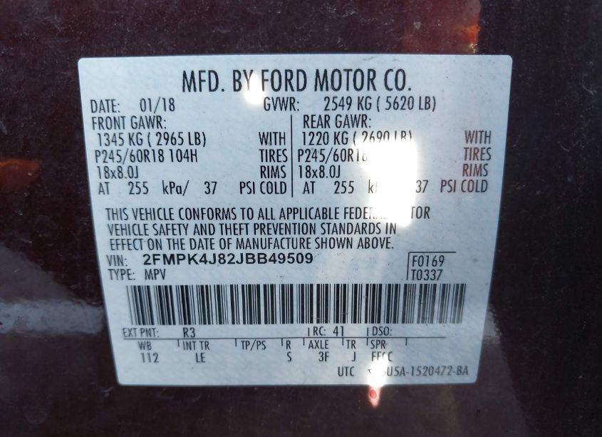 Photo 9 of 2018 Ford Edge SEL (VIN 2FMPK4J82JBB49509)