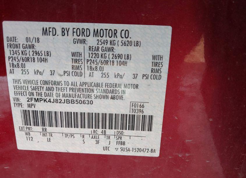 Photo 9 of 2018 Ford Edge SEL (VIN 2FMPK4J82JBB50630)