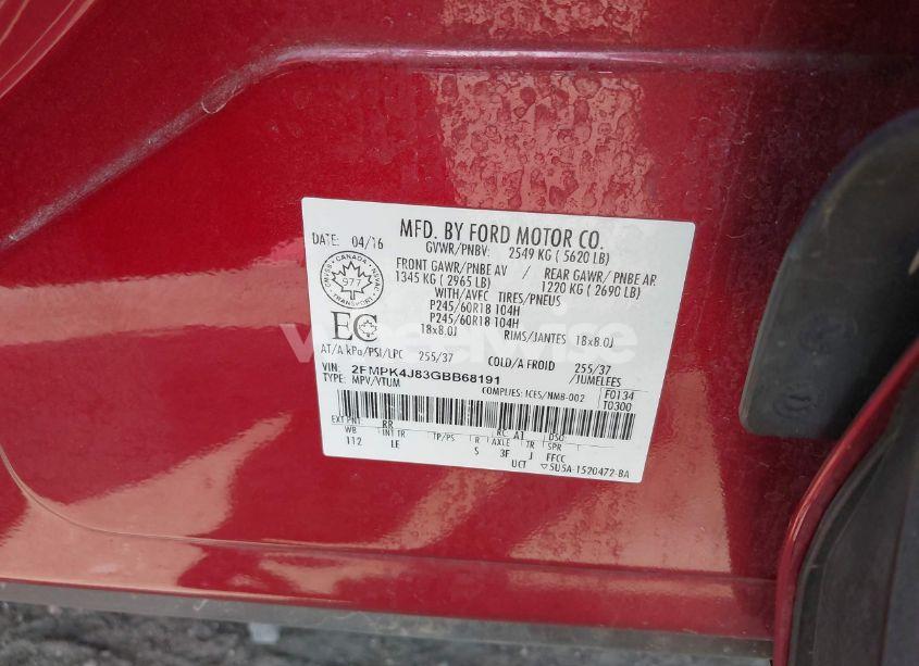 Photo 9 of 2016 Ford Edge SEL (VIN 2FMPK4J83GBB68191)