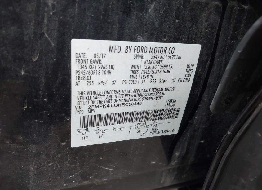 Photo 9 of 2017 Ford Edge SEL (VIN 2FMPK4J83HBC08349)