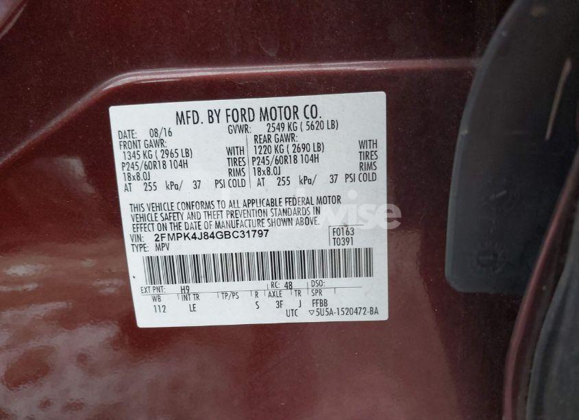 Photo 9 of 2016 Ford Edge SEL (VIN 2FMPK4J84GBC31797)