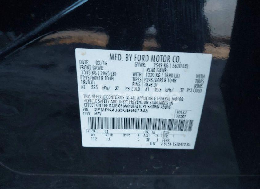 Photo 9 of 2016 Ford Edge SEL (VIN 2FMPK4J85GBB47343)