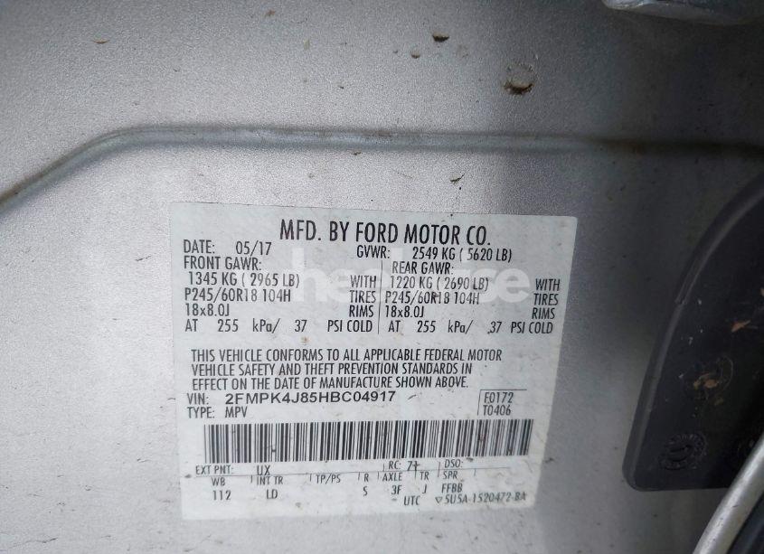 Photo 9 of 2017 Ford Edge SEL (VIN 2FMPK4J85HBC04917)