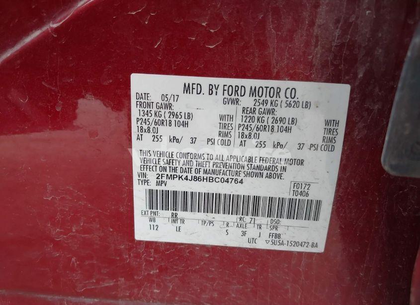 Photo 9 of 2017 Ford Edge SEL (VIN 2FMPK4J86HBC04764)