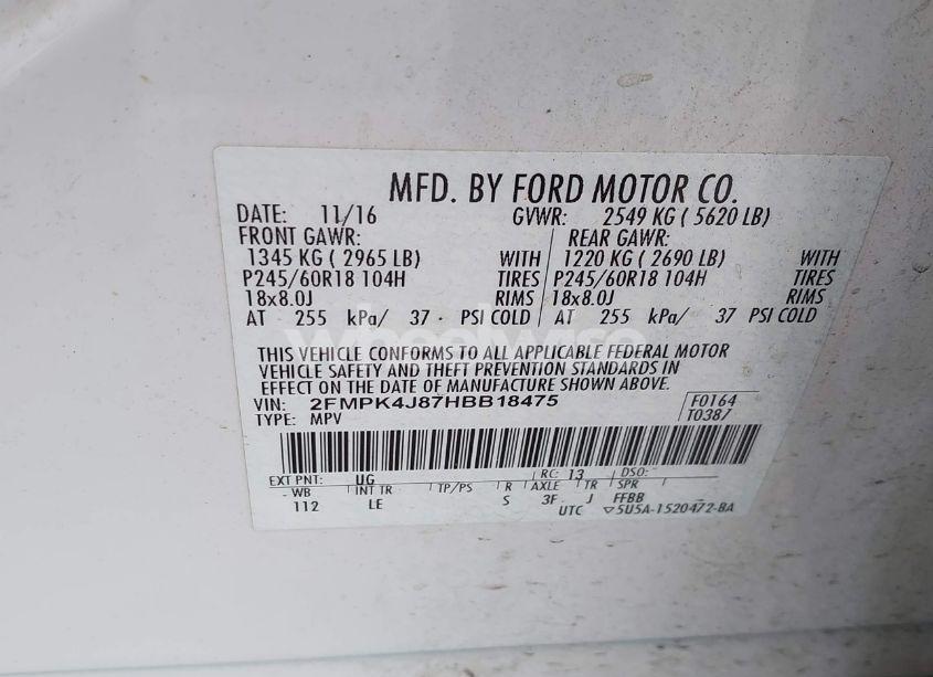 Photo 9 of 2017 Ford Edge SEL (VIN 2FMPK4J87HBB18475)