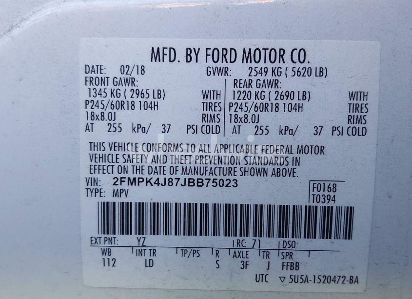 Photo 9 of 2018 Ford Edge SEL (VIN 2FMPK4J87JBB75023)