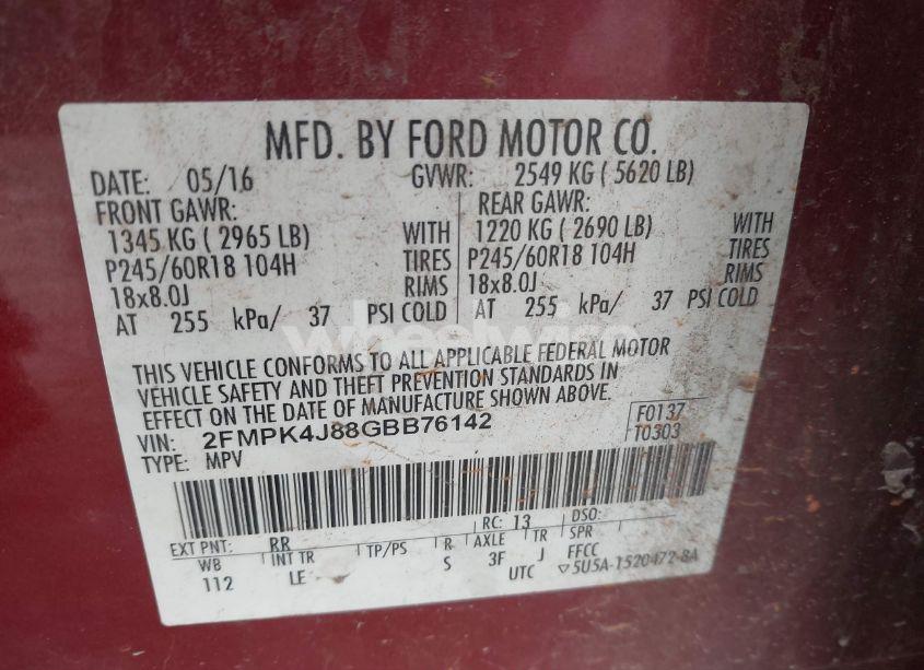 Photo 9 of 2016 Ford Edge SEL (VIN 2FMPK4J88GBB76142)