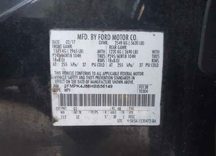 Photo 9 of 2017 Ford Edge SEL (VIN 2FMPK4J88HBB56149)