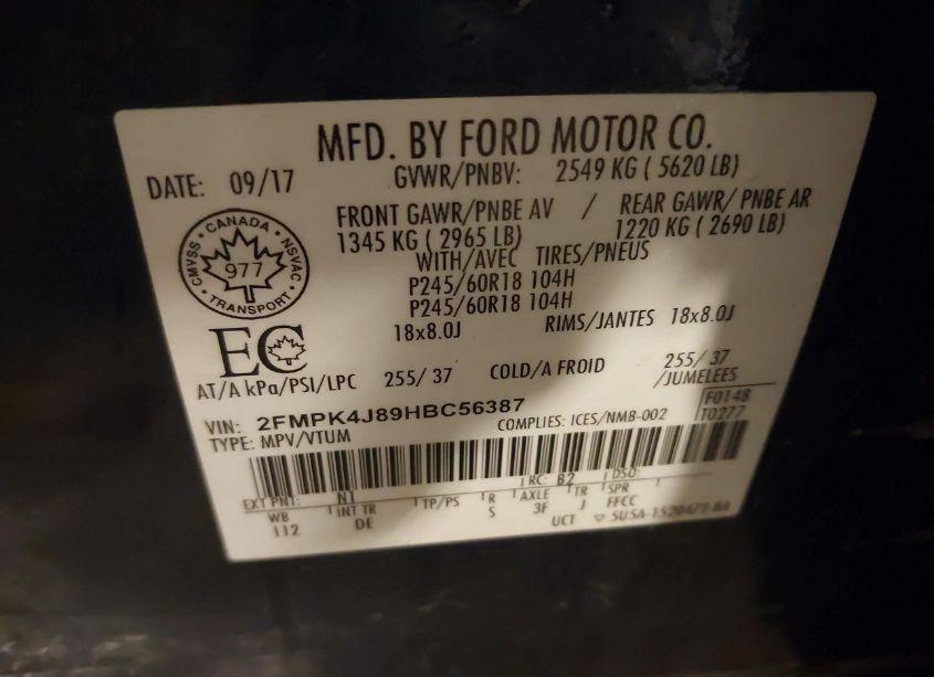 Photo 9 of 2017 Ford Edge SEL (VIN 2FMPK4J89HBC56387)