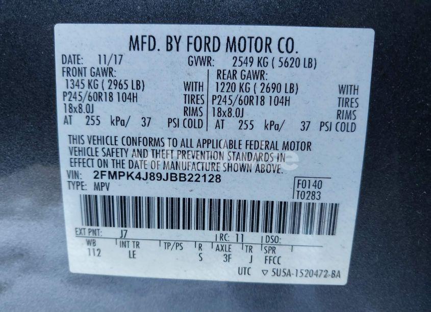Photo 9 of 2018 Ford Edge SEL (VIN 2FMPK4J89JBB22128)