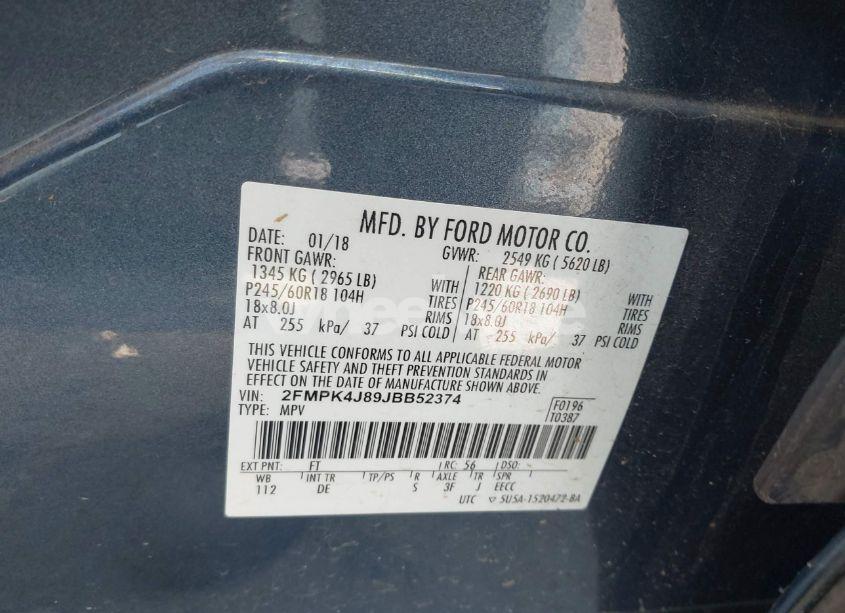 Photo 9 of 2018 Ford Edge SEL (VIN 2FMPK4J89JBB52374)