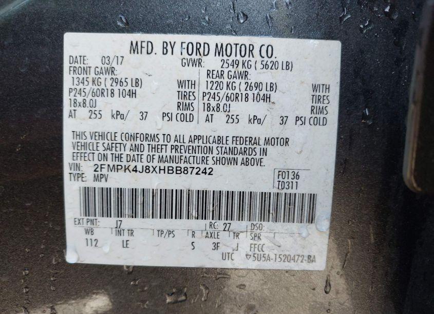 Photo 9 of 2017 Ford Edge SEL (VIN 2FMPK4J8XHBB87242)