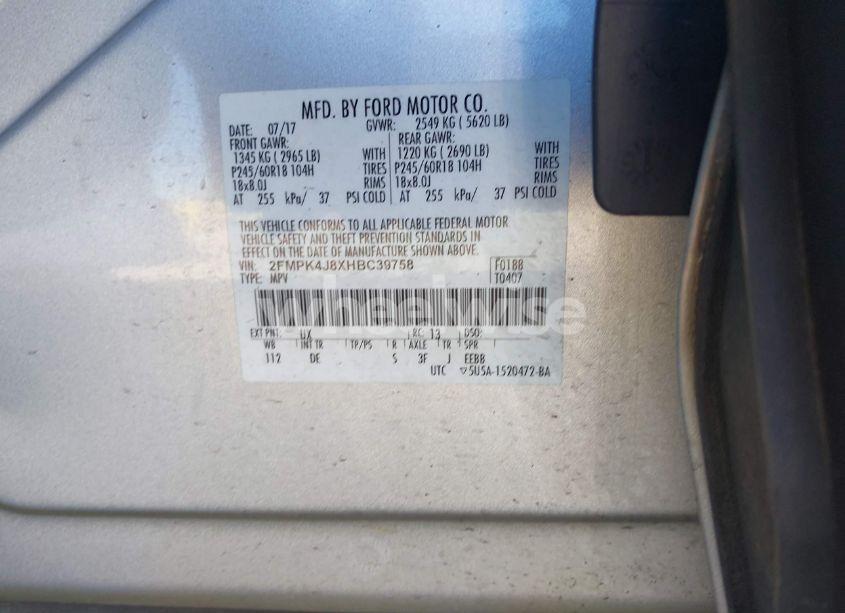 Photo 9 of 2017 Ford Edge SEL (VIN 2FMPK4J8XHBC39758)