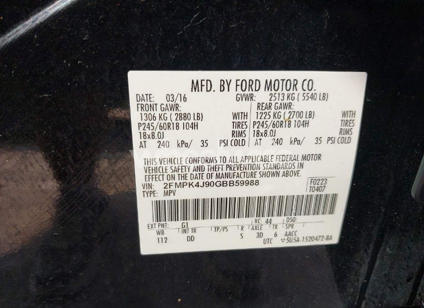 Photo 9 of 2016 Ford Edge SEL (VIN 2FMPK4J90GBB59988)