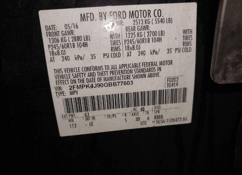 Photo 9 of 2016 Ford Edge SEL (VIN 2FMPK4J90GBB77603)