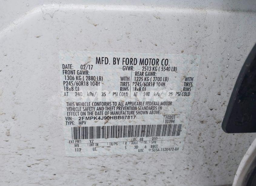 Photo 9 of 2017 Ford Edge SEL (VIN 2FMPK4J90HBB67817)