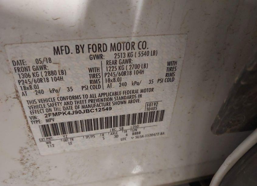 Photo 9 of 2018 Ford Edge SEL (VIN 2FMPK4J90JBC12549)