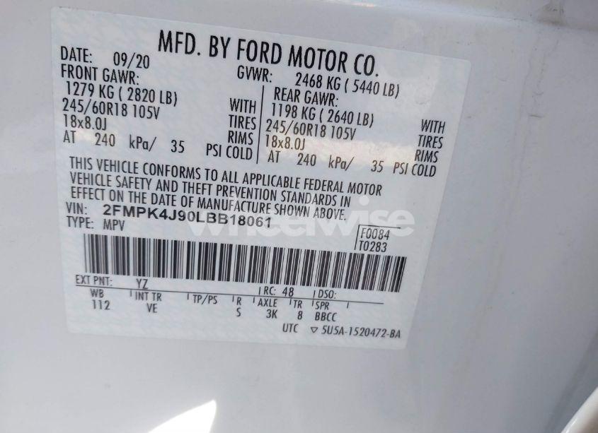 Photo 9 of 2020 Ford Edge SEL (VIN 2FMPK4J90LBB18061)