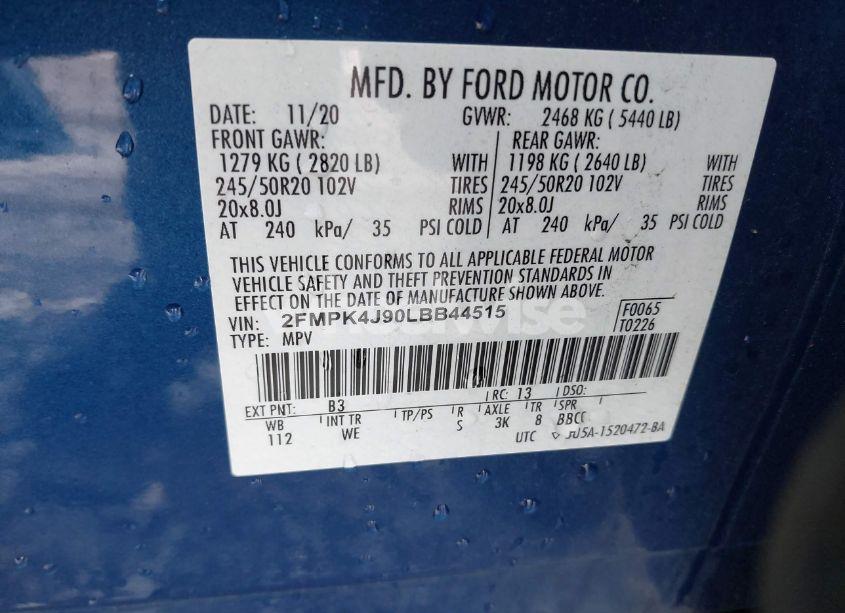 Photo 9 of 2020 Ford Edge ST LINE (VIN 2FMPK4J90LBB44515)