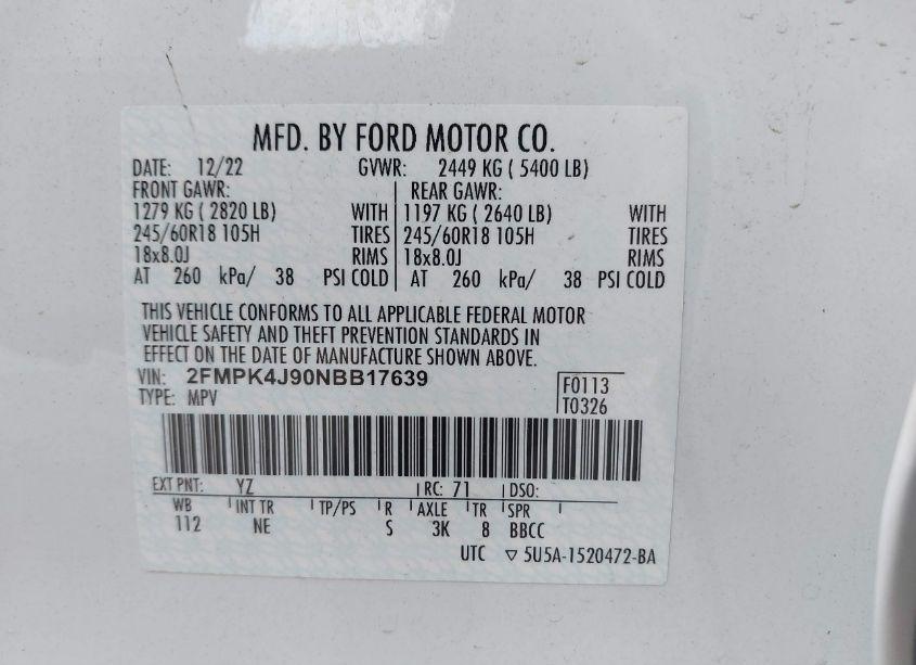 Photo 9 of 2022 Ford Edge SEL (VIN 2FMPK4J90NBB17639)