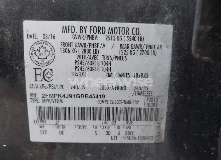 Photo 9 of 2016 Ford Edge SEL (VIN 2FMPK4J91GBB45419)